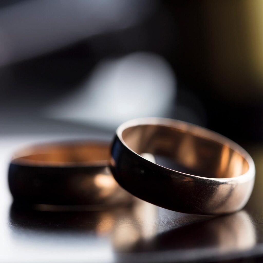 Two wedding bands representing the concept of divorce