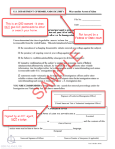 An example i200 ice warrant with identifying features annotated